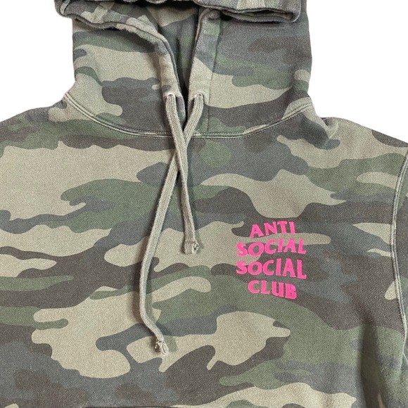 Anti Social Social Club Green Camouflage Hoodie Sweatshirt - Picture 3 of 7